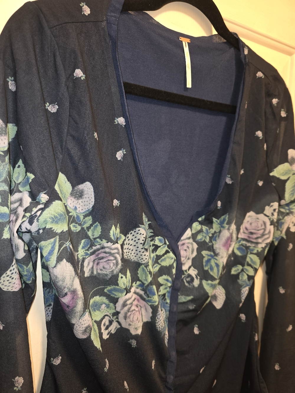 Free People Home Grown Mesh Cardi In Blue Combo Size New Without Tags - Picture 5 of 9